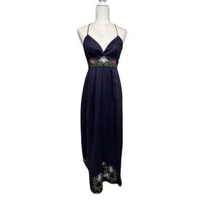 MM Couture by miss me navy embroidered whimsygoth maxi halter embellished medium